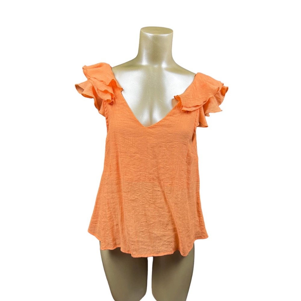 Mine large peach orange ruffle sleeve tie back romantic v neck